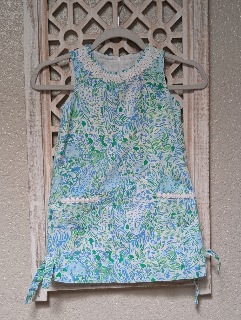 Lilly Pulitzer Girls Classic Shift Dress Hydra Blue Dandy Lions Size 6 Jungle
